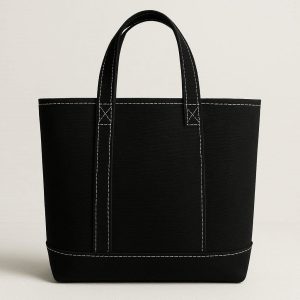 Simple Black Canvas Tote Bag with White Stitched Outline for Modern Look