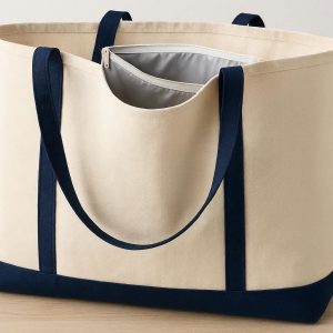 Extra Large Canvas Beach Tote Bag with Interior Wet Pocket